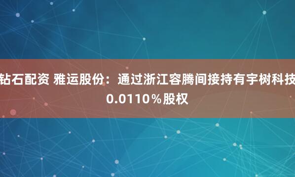 钻石配资 雅运股份：通过浙江容腾间接持有宇树科技0.0110％股权