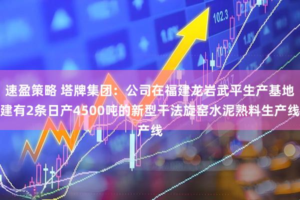 速盈策略 塔牌集团：公司在福建龙岩武平生产基地建有2条日产4500吨的新型干法旋窑水泥熟料生产线